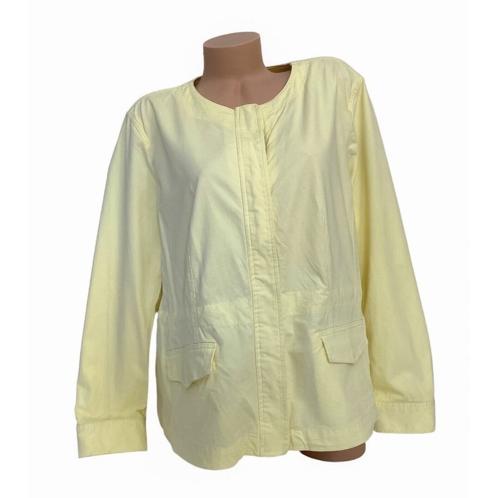 Talbots Women's 2X Petite Pale Yellow Cotton Blend Full Zip Blazer Pocket Jacket